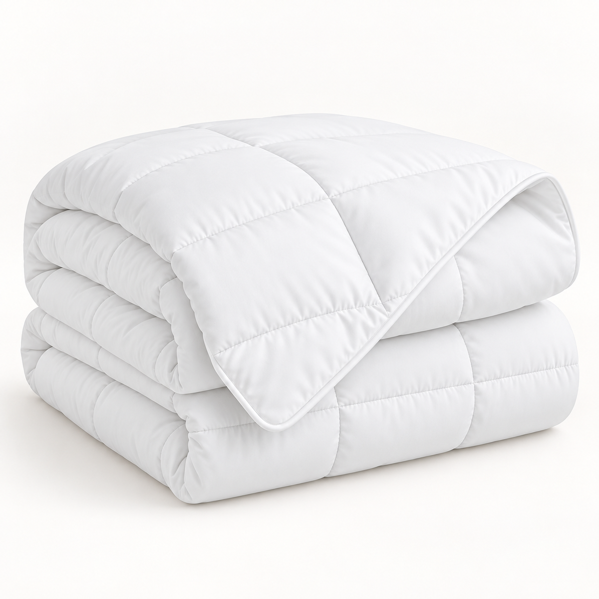 Folded white quilted comforter duvet insert with piped edges