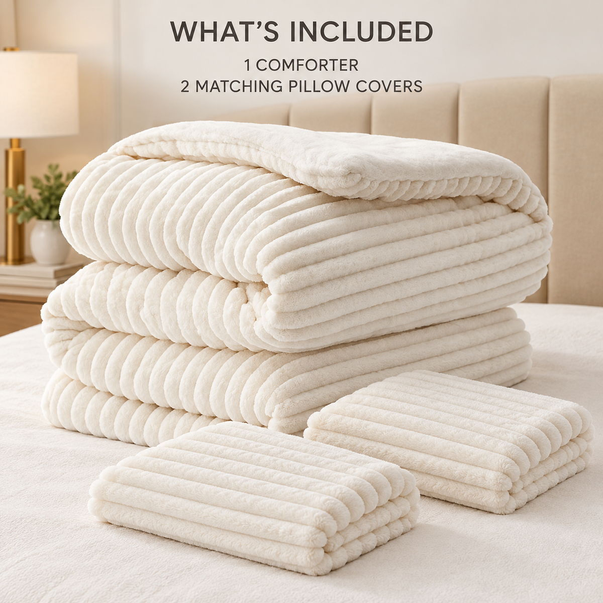 Cream white fleece comforter with two matching pillow covers