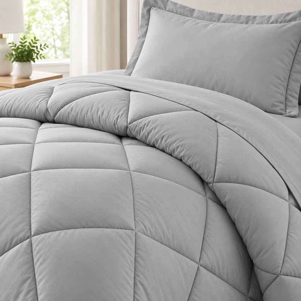 7-Piece Queen Comforter Set with Sheets – Light Grey