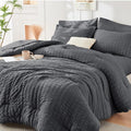 Seersucker Comforter Set with Sheets – Dark Gray