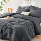 Seersucker Comforter Set with Sheets – Dark Gray