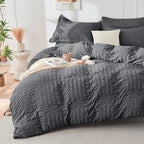 Seersucker Comforter Set with Sheets – Dark Gray