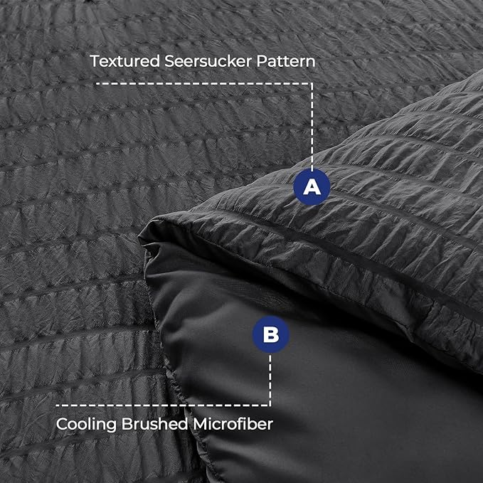 Seersucker Comforter Set with Sheets – Dark Gray