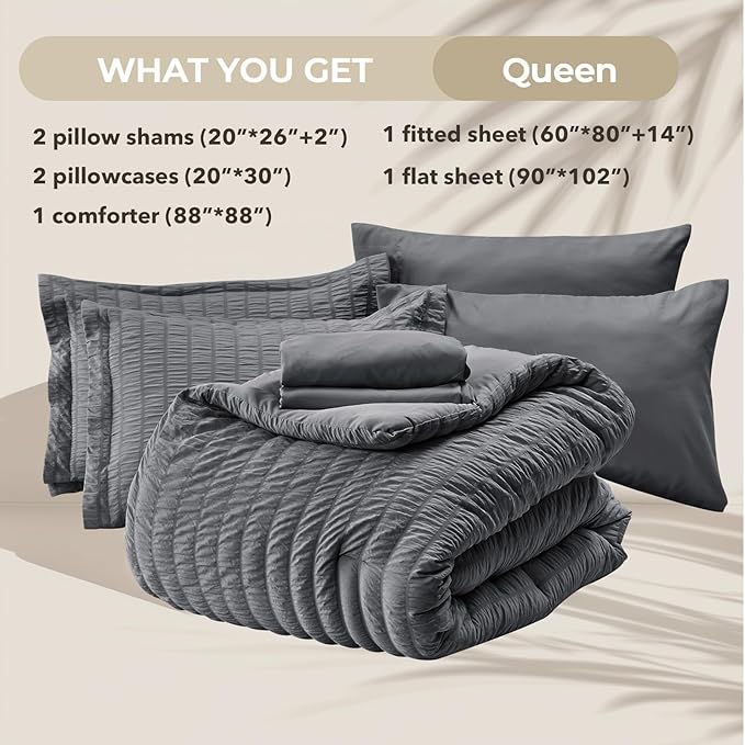 Seersucker Comforter Set with Sheets – Dark Gray