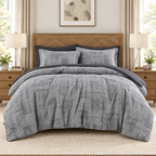 Charcoal grey 7-piece comforter set with sheets styled on a bed
