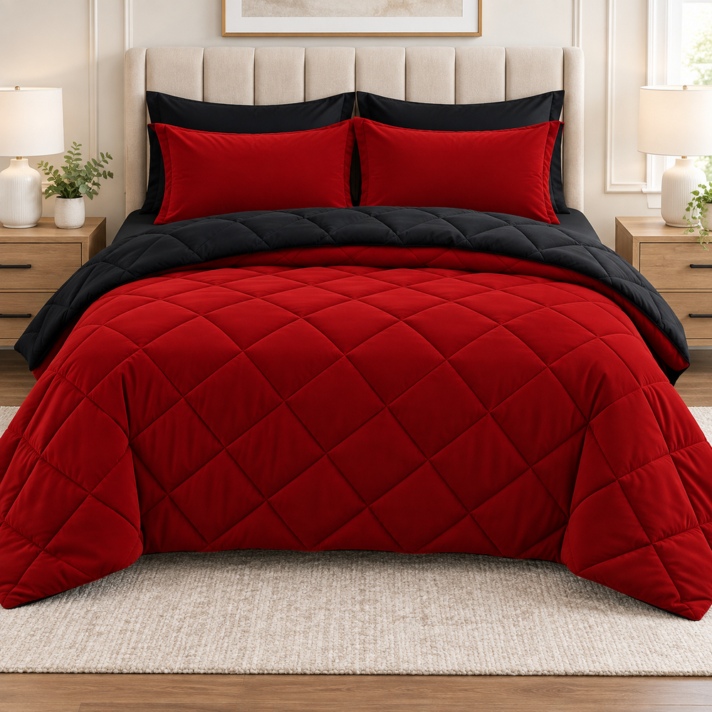 Red and Black 7-Piece Reversible Comforter Set